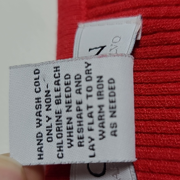 CARMEN MARC VALVO Ribbed Knit Half Sleeve Faux Corset Front Red Sweater Shirt Sm - Picture 8 of 14
